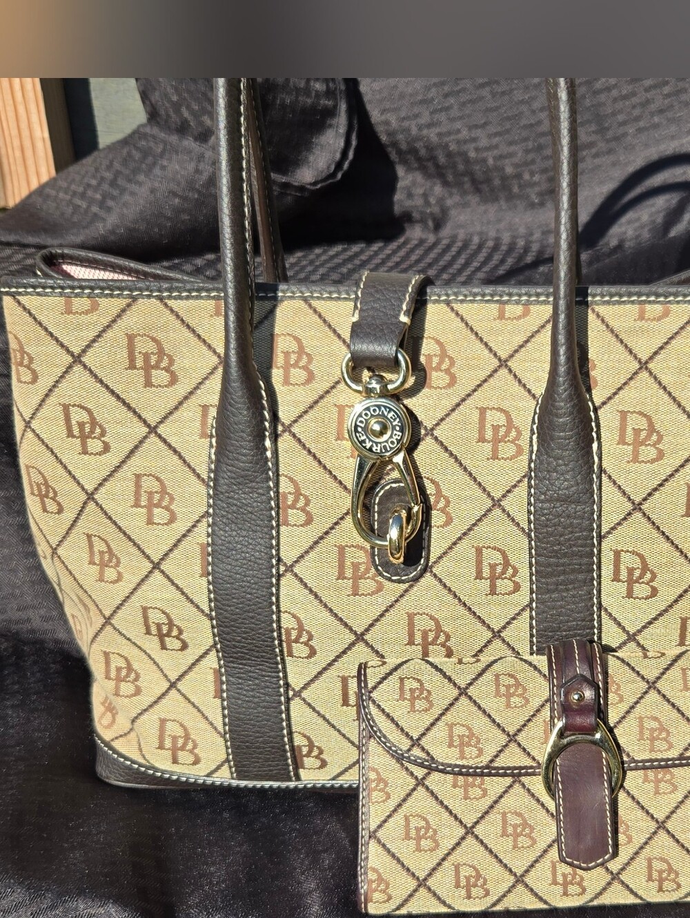 Dooney & Bourke DB Signature Canvas Tote Bag + Matching Wallet Set